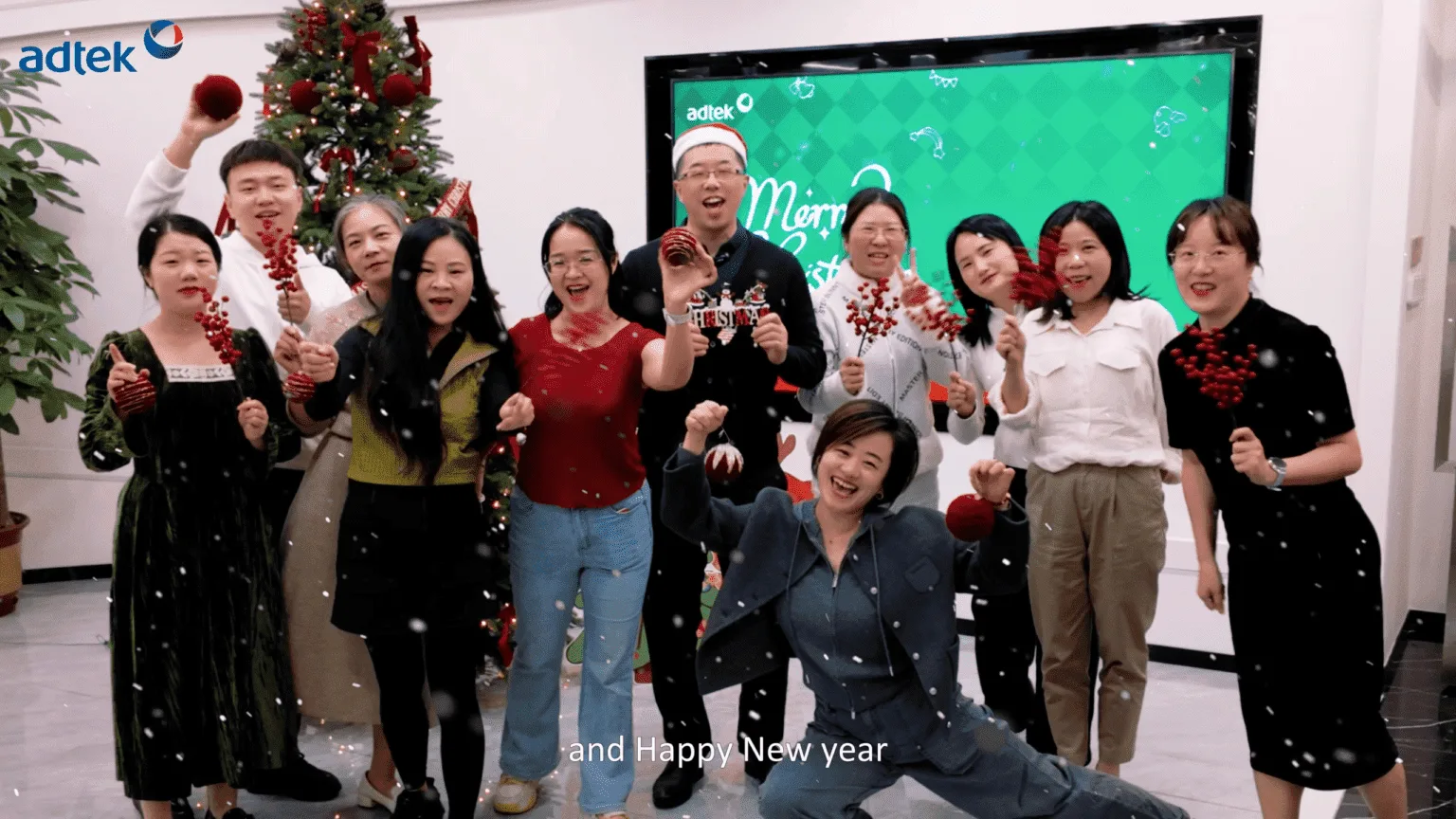 Season Greetings from ADTEK Christmas and New Year CelebrationADTEK team celebrates Christmas and New Year with festive decorations and joyful expressions